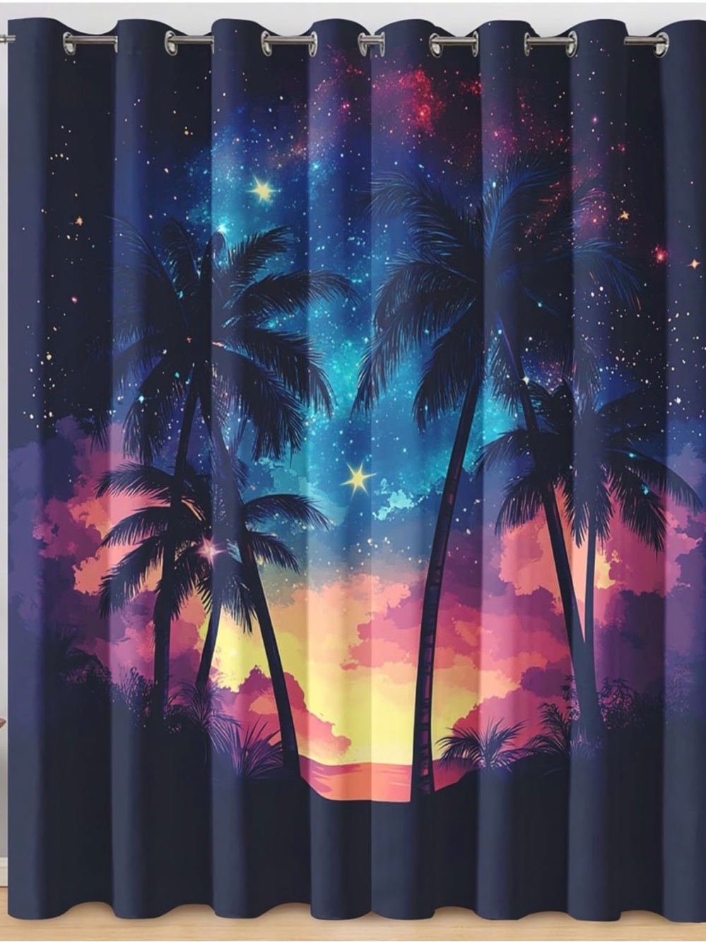 Tropical Night Sky Curtain - Blue Purple with Sunset